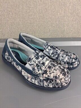 Crocs Walu Canvas Loafers Womens 8 Navy Multicolor Floral Slip On Comfort Casual